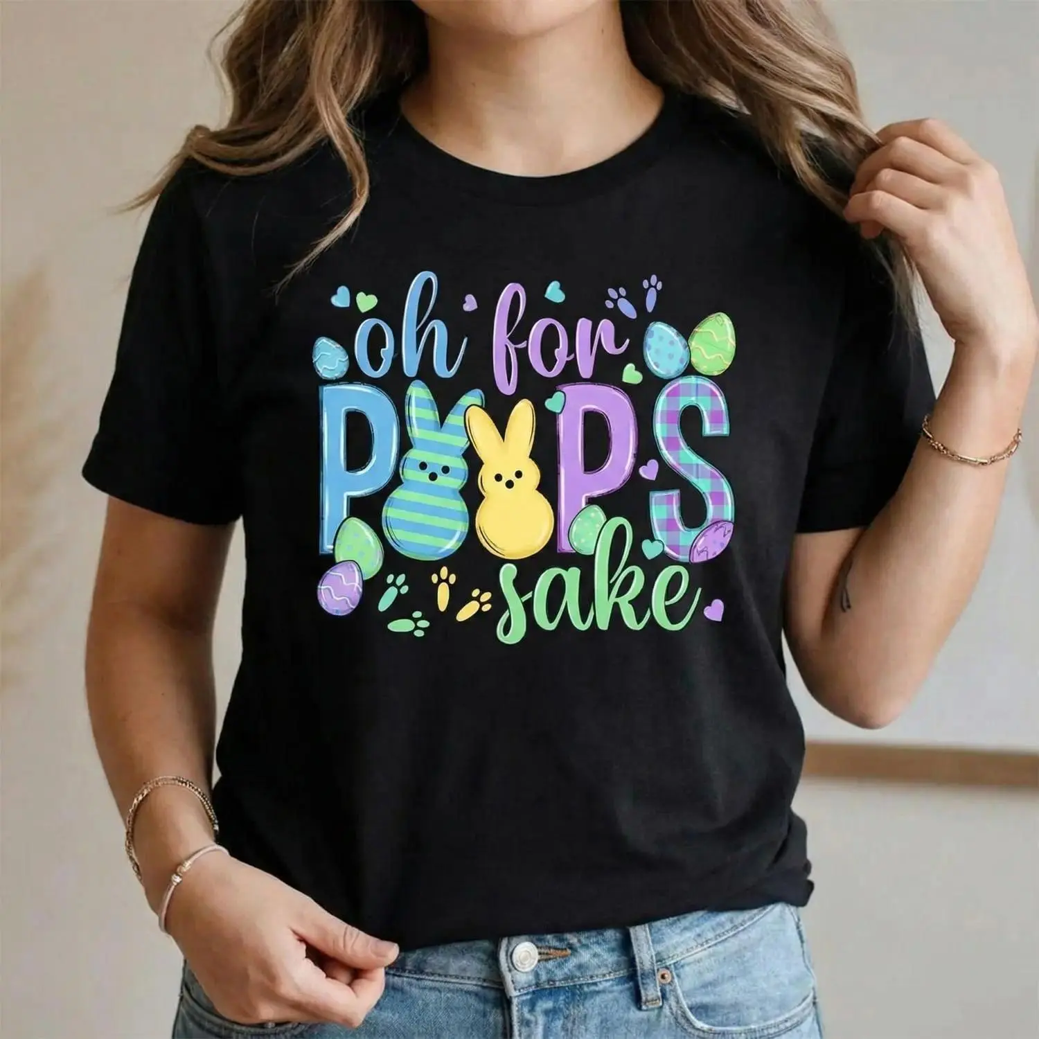 Easter Bunny Cotton TShirt for Women Casual Round Neck Short Sleeve Summer Top Fun Holiday Easter Party Wear Comfortable and Machine Washable