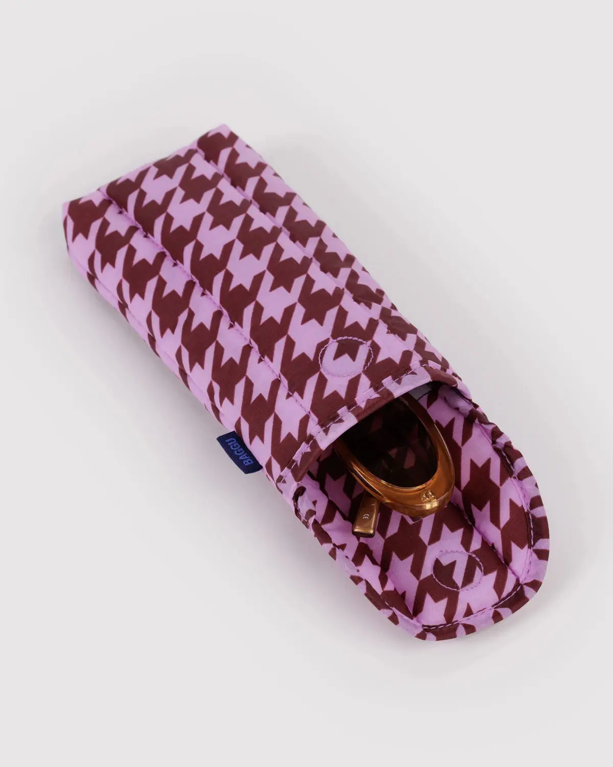 BAGGU- Puffy Sleeve Glasses Case- Pink Houndstooth