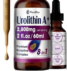 Urolithin A Supplement 2800 mg Liquid Drops | with Trans-Resveratrol, Collagen Peptides, Pomegranate Extract, Hyaluronic Acid, Vitamin E & C | 60ml |30-Day Supply