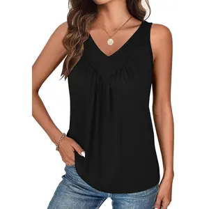 Solid Color V - Neck Sleeveless Blouse for Women, Loose and Casual Style