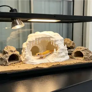 Realistic Cave Design Reptile Hideout, High Detail Ice Cave, Dual Entry Holes, Safe Material, Suitable for Desert and Rainforest Environments