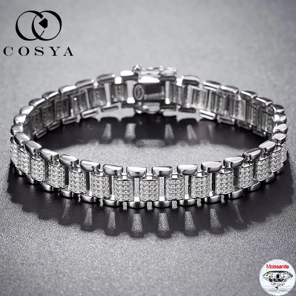COSYA 10mm Full Moissanite Cuban Link Bracelet D VVS1 Lab Diamond Bracelet 100% S925 Sterling Silver For Men Women Party Jewelry