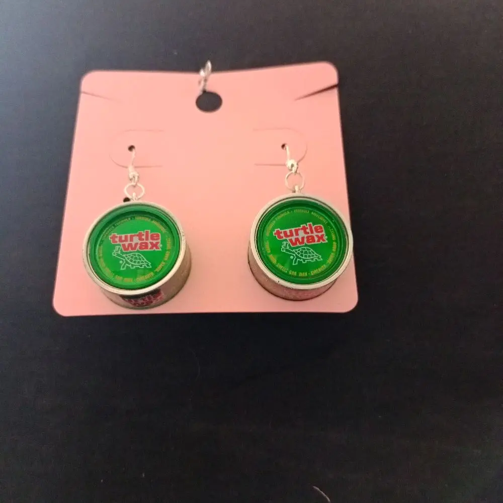 Retro Mini Turtle Wax Classic Green Tin Earrings - Unique Upcycled Jewelry for Everyday Wear