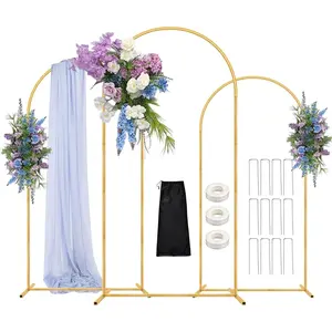 Balloon Arch Stand, 6FT,5FT,4FT Set of 3 Gold Wedding Backdrop Arch Stand Kit with Base for Wedding Baby Shower Birthday Event Background Decoration Floral