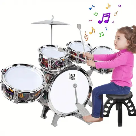 Kids' 5-Pieces Portable Mini Jazz Drum Set - Treble Steel Tongue Light Drums with Full Rhythm, Educational Musical Toy for 3+ Years Old Boys/Girls, Cool Gift for Halloween, Christmas