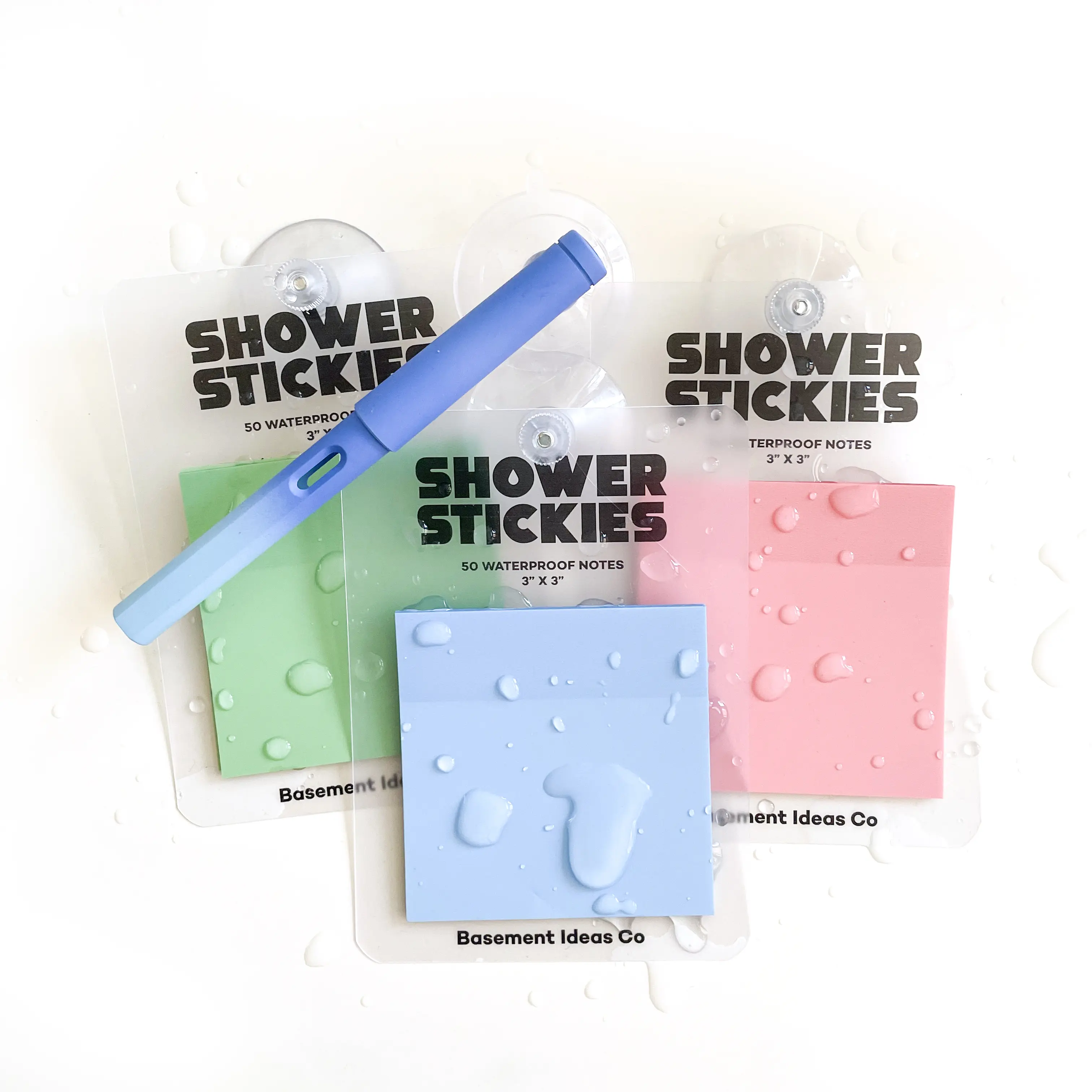 Shower Stickies: 50-Pack Waterproof Notes with Suction Cup & Pencil - Sticks to Wet & Dry Surfaces, Durable, Tear-Proof, 3x3 inch