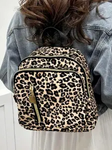Leopard Print Mini Backpack, Lightweight New School Bag, Zip Front Student Bookbag, Ideal for Outdoor Activities, Travel, and Back-To-School