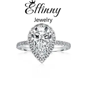 Effinny Classic 2.2ct 5A Grade Cubic Zirconia Pear Cut Halo Engagement Ring for Her, Anniversary Ring for her, Silver Ring Outdoorfun