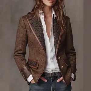 French Retro Color-Block Wool Coat With A Suit Collar
