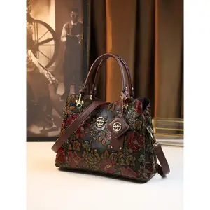 Women's Elegant Floral Embossed Handbag, PU Leather Satchel, Vintage Style Zipper Crossbody Bag, Trendy All-match Bag for Daily Use, Fashionable Crossbody Bag, Elegant BagsGift