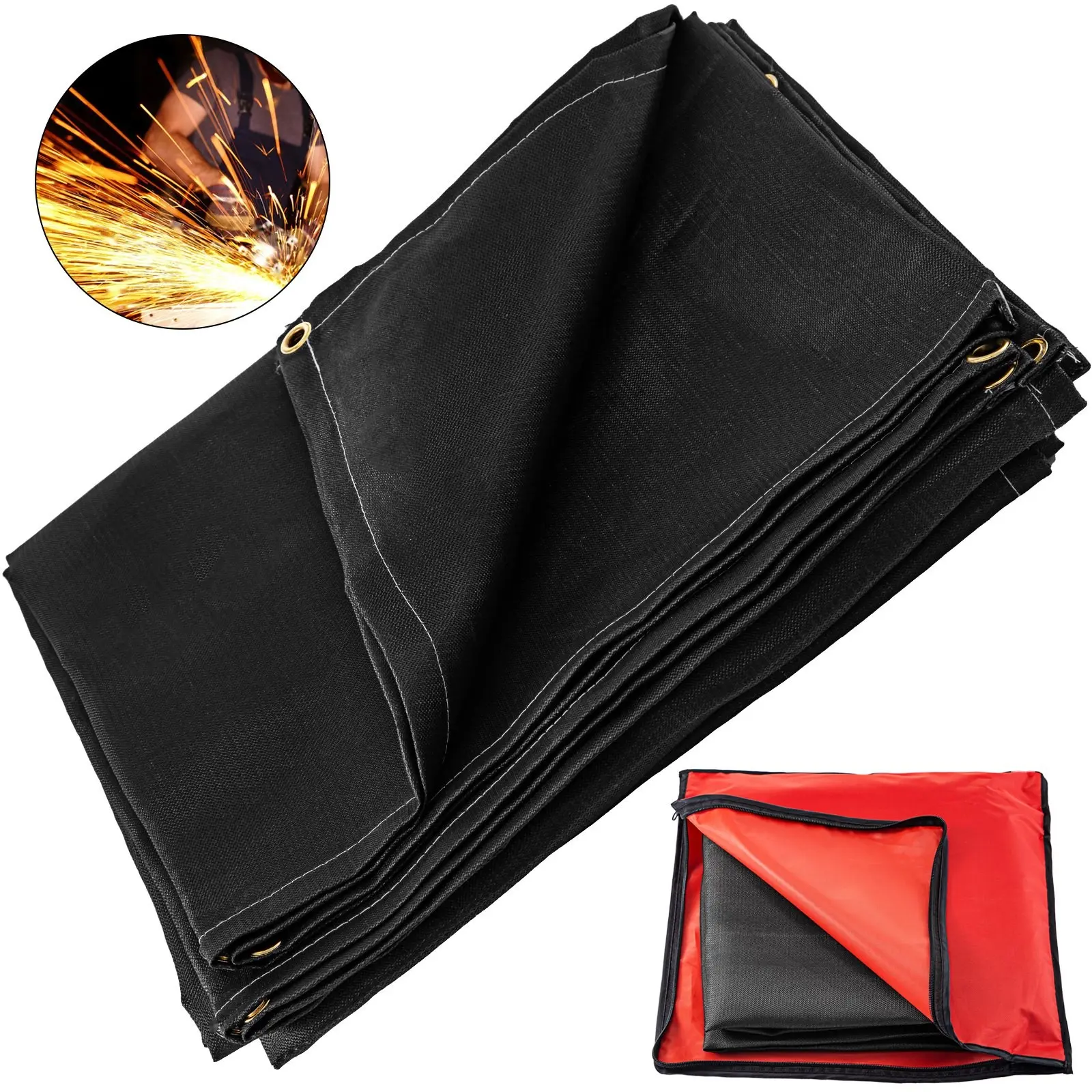 6 X 10 Ft Welding Blanket, Black Fiberglass Blanket, Portable Fire Resistant And Fire Retardant Insulation Mat, Welding Shield, Fireproof Thermal Insulation, Heavy Duty Carry Bag Included