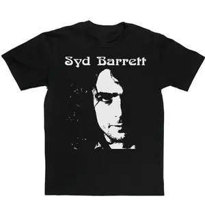 Syd Barrett Face Stencil Unisex Short Sleeve New Black T-Shirt Cotton Fabric