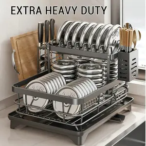 Small Dish Drying Rack 2 Tier Stainless Steel Dish Racks For Kitchen Counter Space SavingDish Drainers For Kitchen Counter Valentine’s Day Gifts