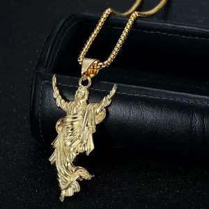 Stainless Steel Gold Plated Luxury Jesus God Pendant Collar Chains Necklace for Men Women Couple Friends Gift Fashion Jewelry Hip Hop Punk