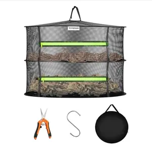 VIVOSUN 2/3/4/6/8-Layer Mesh Drying Rack Hanging Design with Green Zippers for Dehydrating, Indoor and Outdoor Pruning Shears Included