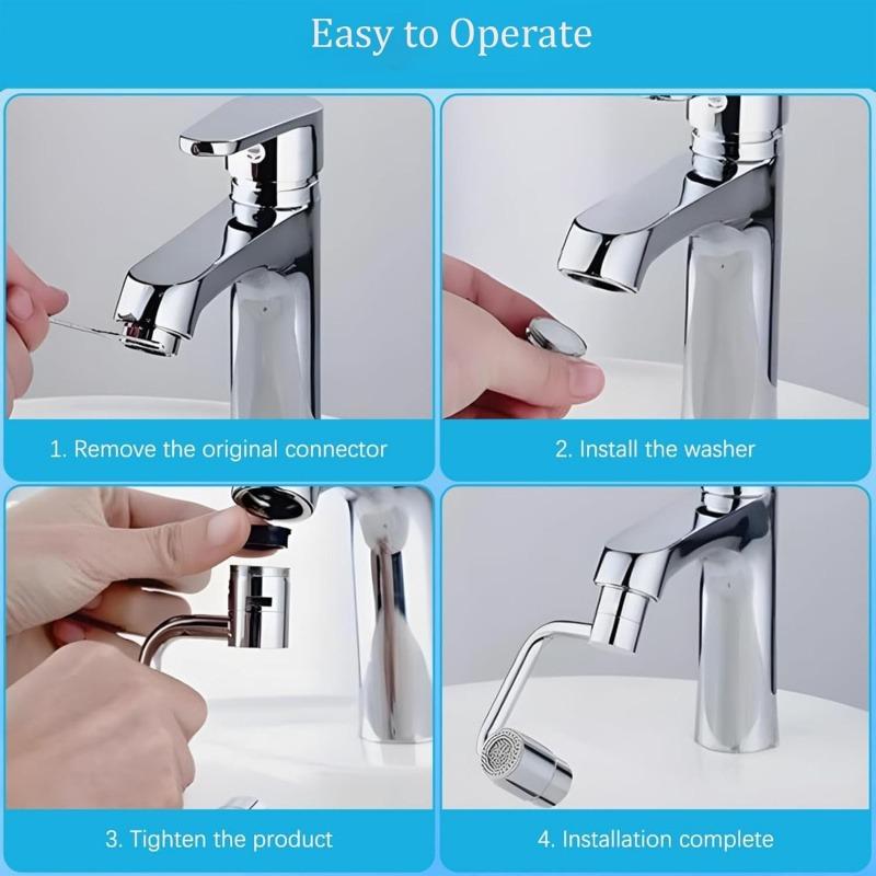 U Shape Faucet Extender – 360° Rotatable Sink Aerator, Universal Bathroom/Kitchen Faucet Attachment, Splash-Free & Dual-Mode Water Flow, Easy Install with Adapters