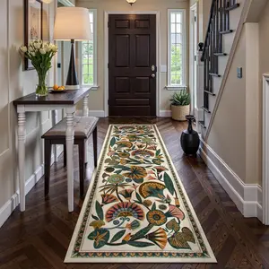 Floral Pattern Entryway Rug, Non-slip Washable Floor Mat, Soft Floor Carpet, Decorative Area Rug for Home Living Room Bedroom Kitchen