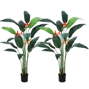Artificial Bird of Paradise Plant Fake Palm Tree for Indoor Outdoor Modern Decor Faux Plants for Home Office Perfect Housewarming Gift Decorative Flower Fruit Leaf Box Nursery Pot Rubber Silk Tropical Ornaments Plastic 7Ft-A-2Pcs 6Ft-A-2Pcs