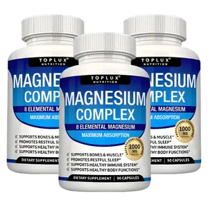 3 Bottles Magnesium Complex Supplement 8 Elemental1000mg - Magnesium Glycinate, Citrate, Malate,Taurate,Complete Chelated Mineral Supplement for EasyAbsorption for Bones, Muscle, Recovery, Energy,EssentialMagnesium Fitness Supplement,Vegan 90 Capsules