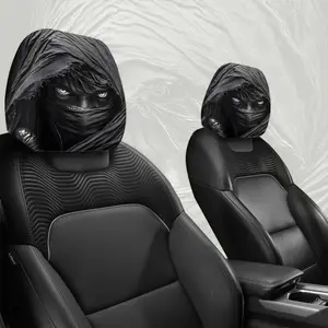 2 Piece Dark Hooded Assassin Car Headrest Covers, Universal Fit, Mystical Assassin Print, Dual-Sided 2D Printing, Protective Car Headrest Sleeve