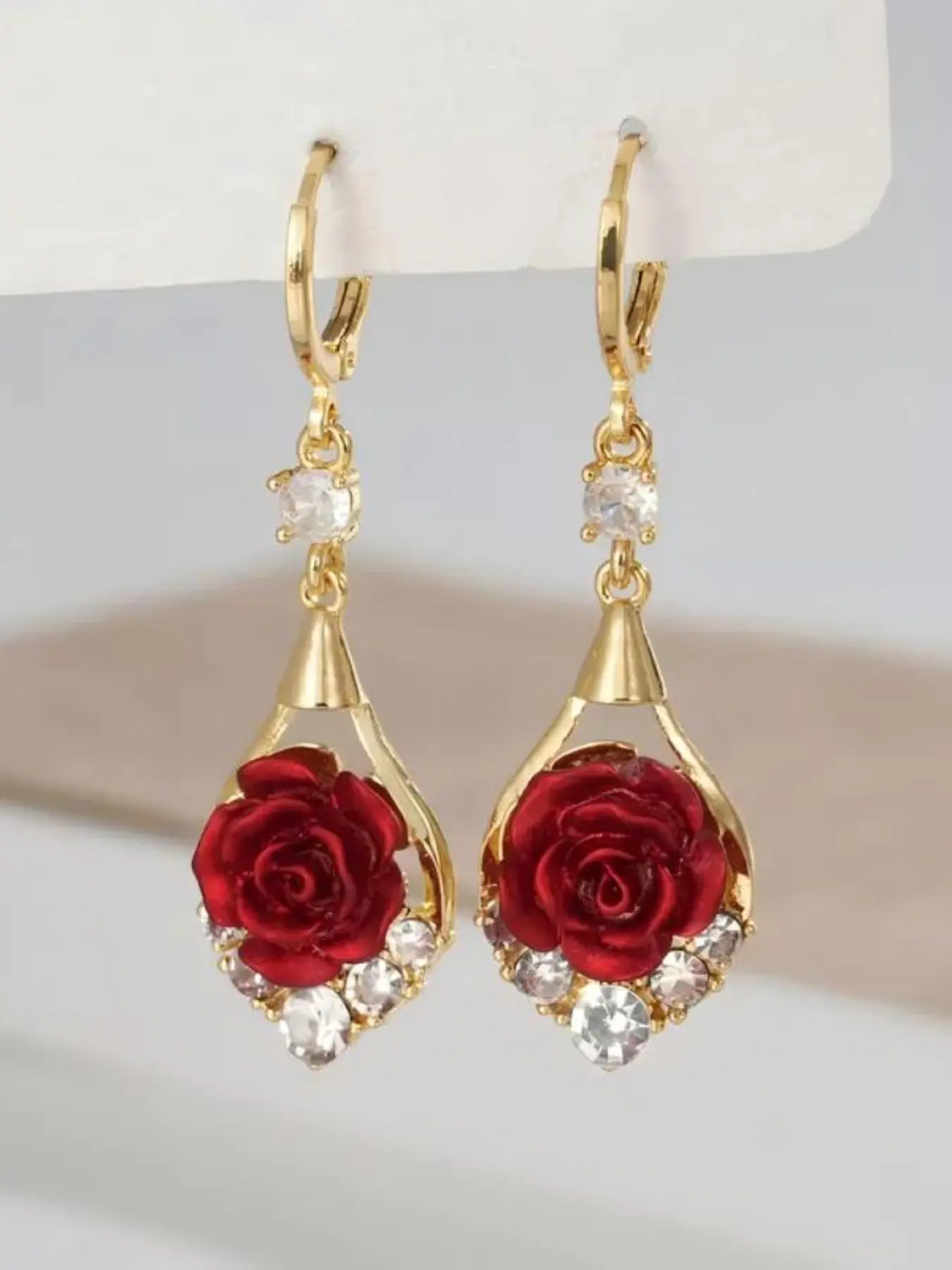 Rose Drop Earrings Golden Sparkling Crystal Tassel Design, Chic Elegant Fashion Jewelry Fashionable Earrings Dangle Earrings Water Drop Earrings for Women 2025 Teardrop Earrings Unique Design Earrings, Dangling Earrings