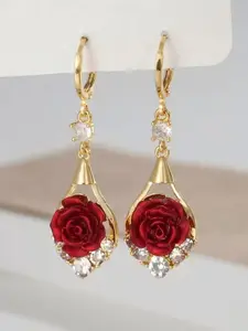 Rose Drop Earrings Golden Sparkling Crystal Tassel Design, Chic Elegant Fashion Jewelry Dangle Earrings Water Drop Earrings for Women 2025 Teardrop Earrings Unique Design Earrings, Dangling Earrings