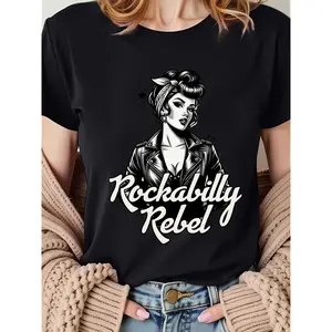 [Vintage-Inspired Rockabilly] Vintage-Inspired| Rockabilly Women's T-Shirt-Vibrant Sporty Casual Short-Sleeve Round Neck Top for All Seasons