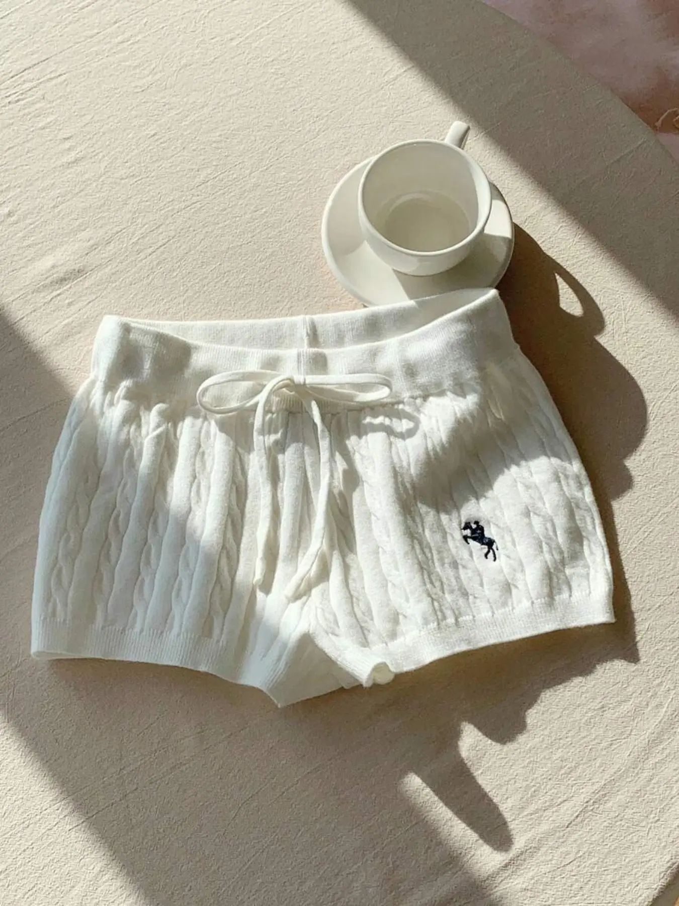 Women's Casual Embroidered Rib Knit Fitted Walk Shorts, Casual Comfy Shorts Loungewear, Soft All-Season Fitted Adjustable Drawstring Waist Design, Comfortable Daily Wear for Home & Leisure Activities