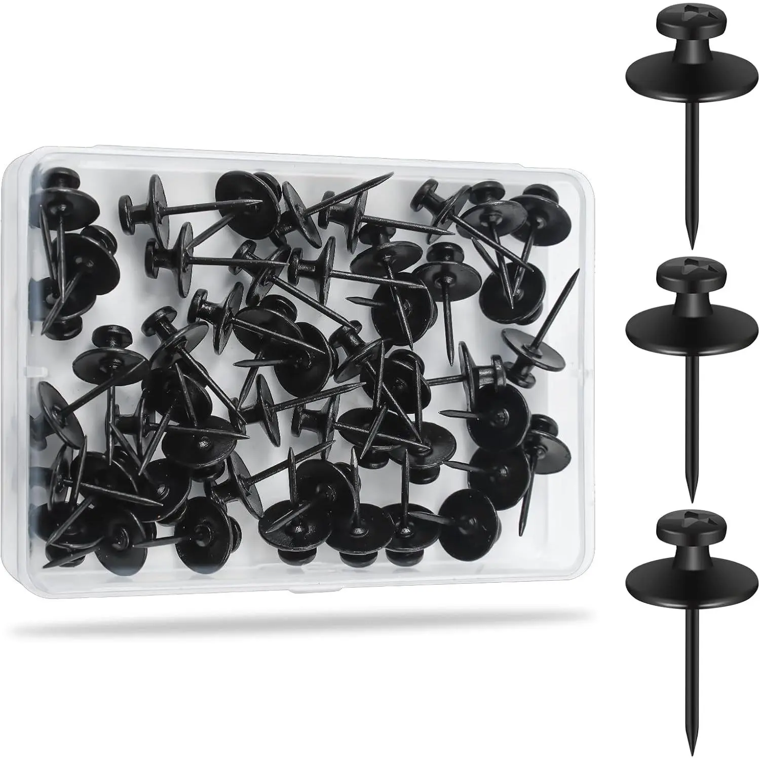 60-Count Multifunctional Steel & Synthetic Durable Lightweight Hangable Black Double-Headed Nails, Renter-Friendly Wall Hanging Kit, Home Decor Wall Hangers for Living Room, Tapestry Frame Art Mount Push Pins