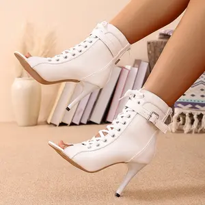 Women'S High-heeled Sandals |   Fashionable Lace-up Comfortable High-heeled Sandals, Solid Color, Open Toe, Stiletto Heel, Microfiber Upper and Sole, Ultrahigh Heel