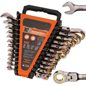 Flex-Head Ratcheting Wrench Set |   Metric and SAE |   Ratchet Combination Wrenches Set with Organizer |   72-Teeth |   Chrome Vanadium Steel Hardware, Gift, Spring Glow Up