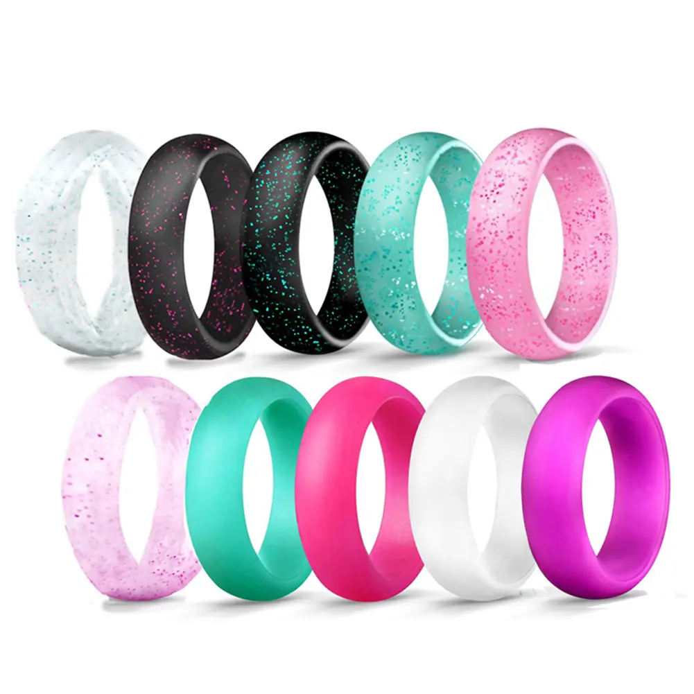 OIDEA Women's 5.7mm Wide Soft Silicone Wedding Ring - Thin Line, Sparkle Effect, Slim Fit Stackable Rubber Band, Breathable Smart Gift for Wives, Hiking, Water Sports