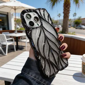 Fresh Gradient Shiny Electroplated Leaf Print Phone Cover For iPhone 17 16 15 14 Plus 13 12 11 Pro Max Defense Shell