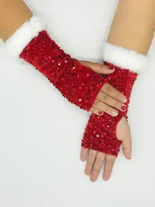 New Year big red fingerless gloves Christmas gloves cosplay costume accessories warm gloves
