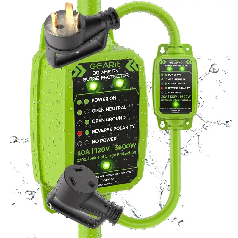 GearIt 30A 120V RV Surge Protector Plug with TT-30 Connector, 2700J High/Low Voltage Protection, 3600W Capable, PVC Insulation, Weather Resistant, Reverse Polarity Detection, Open Ground Alert, RV Accessories for Campers