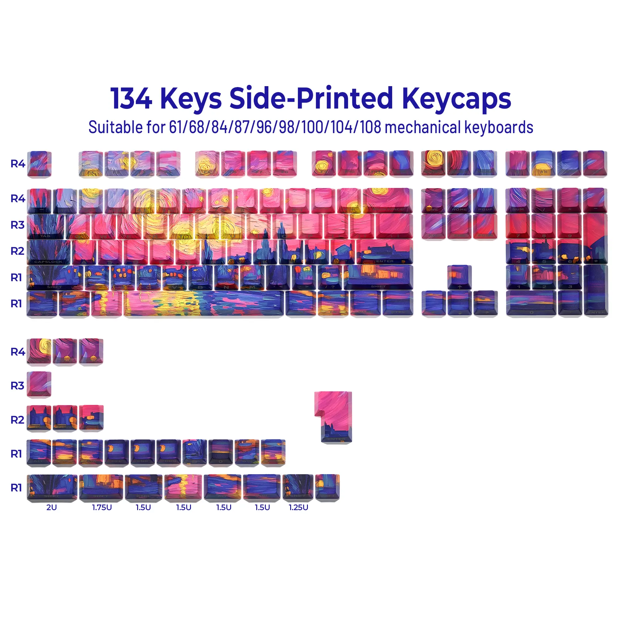XVX Van Gogh's Starry Night Cherry Profile Double shot Dye-Sub PBT 134-Key Keycap Set for MX Switches（only keycap, not include a keyboard） Mx Clones