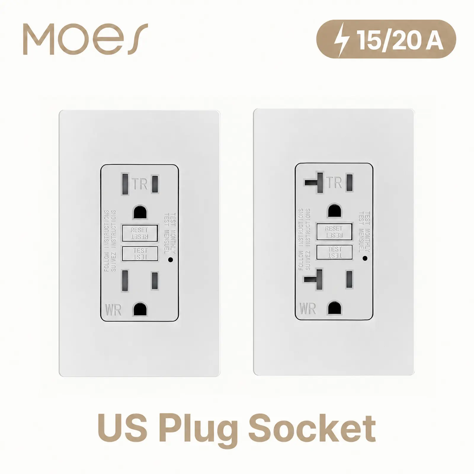 MOES US-Standard Plug Socket, 15/20 A Plug Sockets with Screwless Wall Plate, Built-In LED Status Indicator, Neutral-Live-Ground Wiring, TR Safety Shutters, Suitable for Kitchen, Bedroom