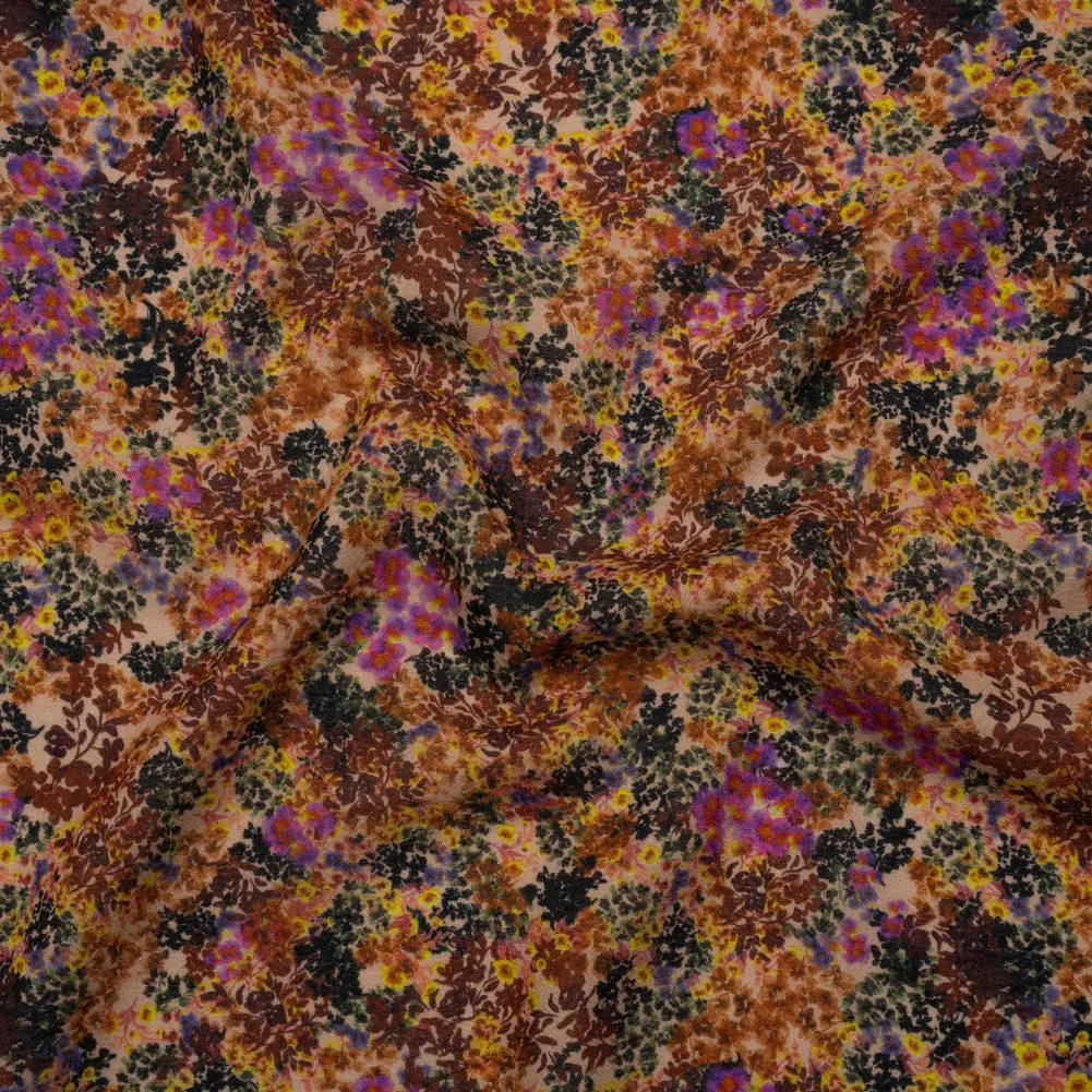 Cotton Crepe - Brown, Purple and Yellow Little Flowers - Mood Exclusive Crocus Confetti Print