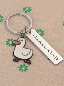 Cartoon Duck Pattern Round Shaped Keychain, Trendy Cute Keychain, Letters Print Keychain for Duck Lover's Gift, Fashion Accessories for Men & Women