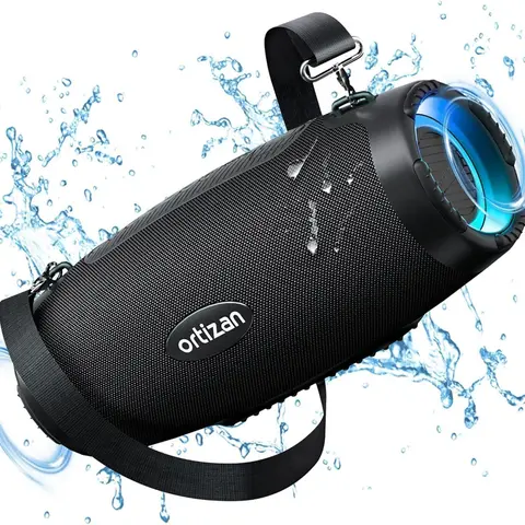 Ortizan 100W ABS+Rubber+Plastic Portable Bluetooth Speaker - IPX7 Weatherproof Loudspeaker System, 14400mAh Power Bank, Adjustable EQ, USB, LED Lights, 12H Playtime, Dual Deep Bass, Multi-Device Connection, Durable for Outdoor Party/Camping