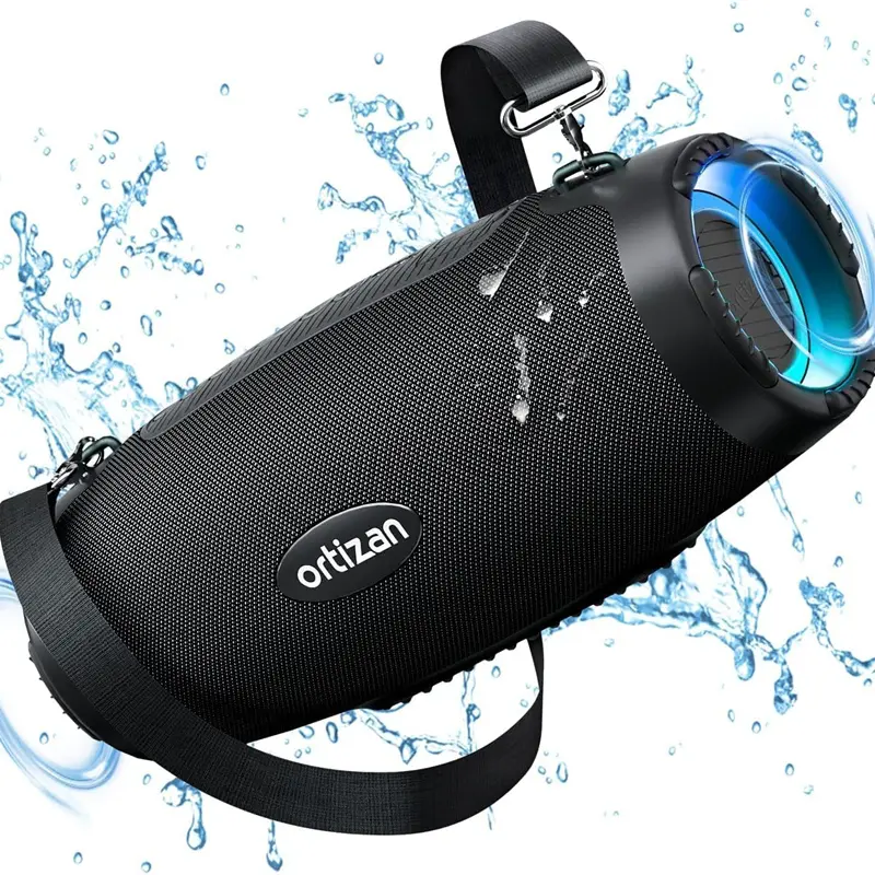 Ortizan 100W ABS+Rubber+Plastic Portable Bluetooth Speaker - IPX7 Weatherproof Loudspeaker System, 14400mAh Power Bank, Adjustable EQ, USB, LED Lights, 12H Playtime, Dual Deep Bass, Multi-Device Connection, Durable for Outdoor Party/Camping