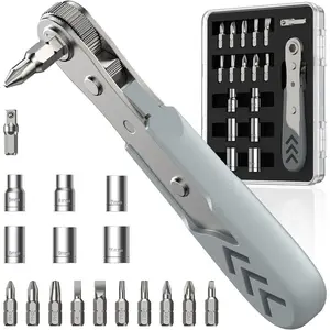 17in1 Right Angle Ratcheting Screwdriver Set, [Bearing Steel] 36-Tooth Mini Ratchet Wrench, Men Gifts, Low Profile Ratchet Screwdriver, Magnetic Offset Screwdriver Repair Tool