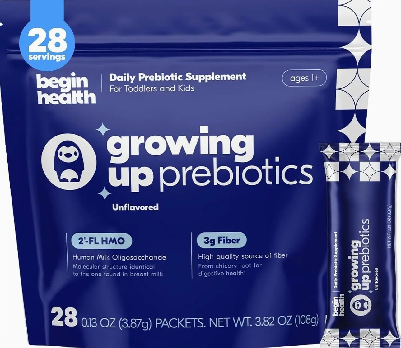 Begin Health Growing Up Prebiotics for Kids 28-Packs | Prebiotic Soluble Powder Stool Softeners and Digestive Gut Health Supplement | Ideal to Mix with Kids Daily Beverages and Soft Foods - Unflavored       undefined