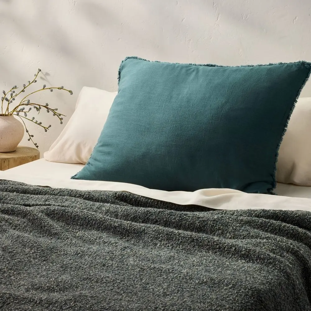 King Euro Heavyweight Linen Blend Decorative Throw Pillow Dark Teal Blue - Casaluna: Rectangle Rayon & Linen Removable Cover, Throw Pillows