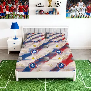 3 Piece Soccer Design Series Themed Fitted Sheet Set, 360° Elastic Deep Pocket Bed Sheet, HD Digital Print Soft Breathable Washable Bedroom Bedding(No Insert), Sport Style Home Decor for Bedroom & Guest Room