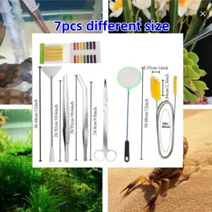 7pcs dinfferent size Aquarium Aquascaping Tool Long Tweezers Scissors Spatula Stainless Steel Aquatic Plants Set for Fish Starter Kits Aquariums Tank Terrarium