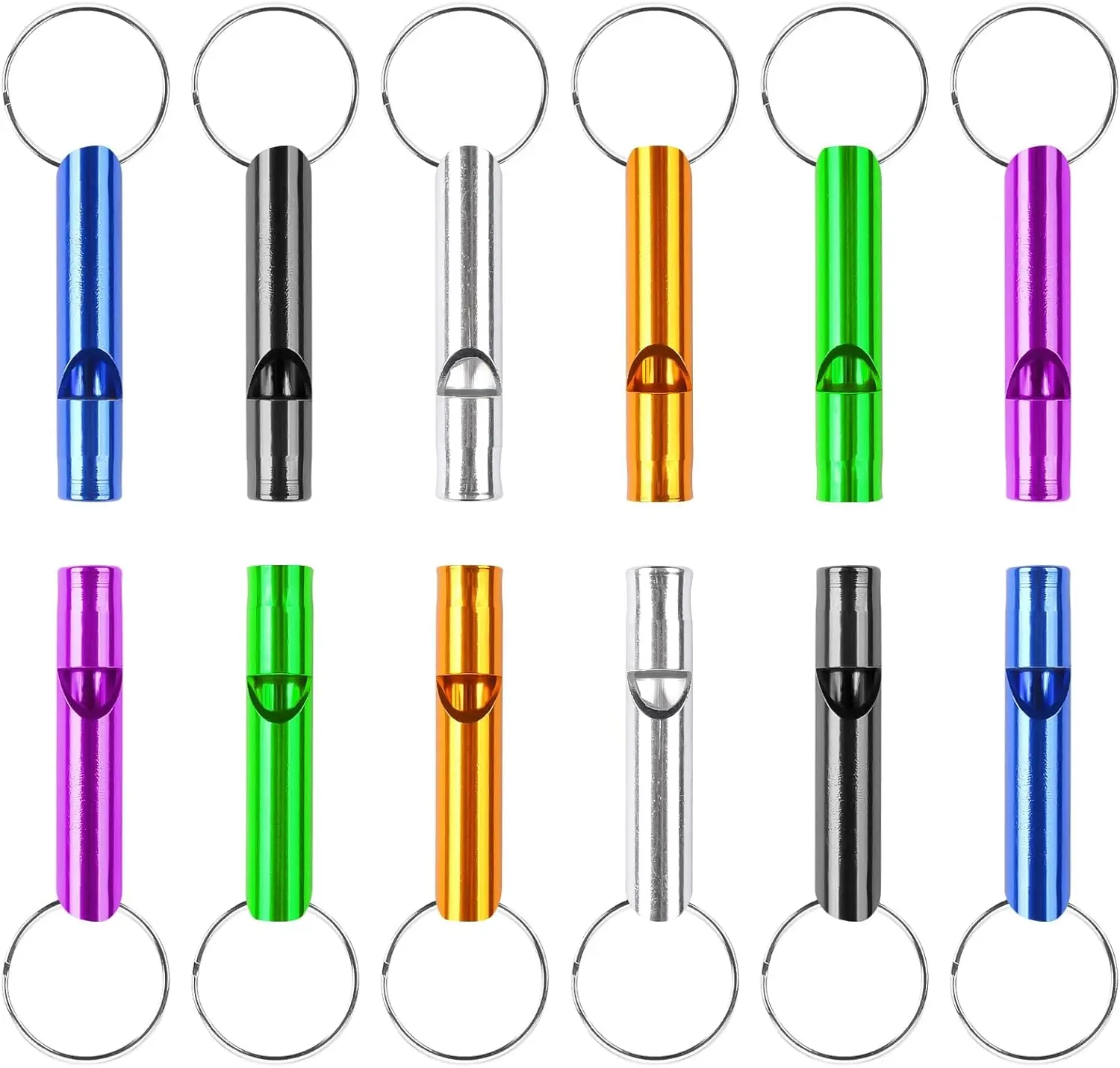12-Pack Aluminum Emergency Whistles, Multi-Color Portable Safety Keychain Whistles, Extra-Loud for Outdoor Rescue, Camping