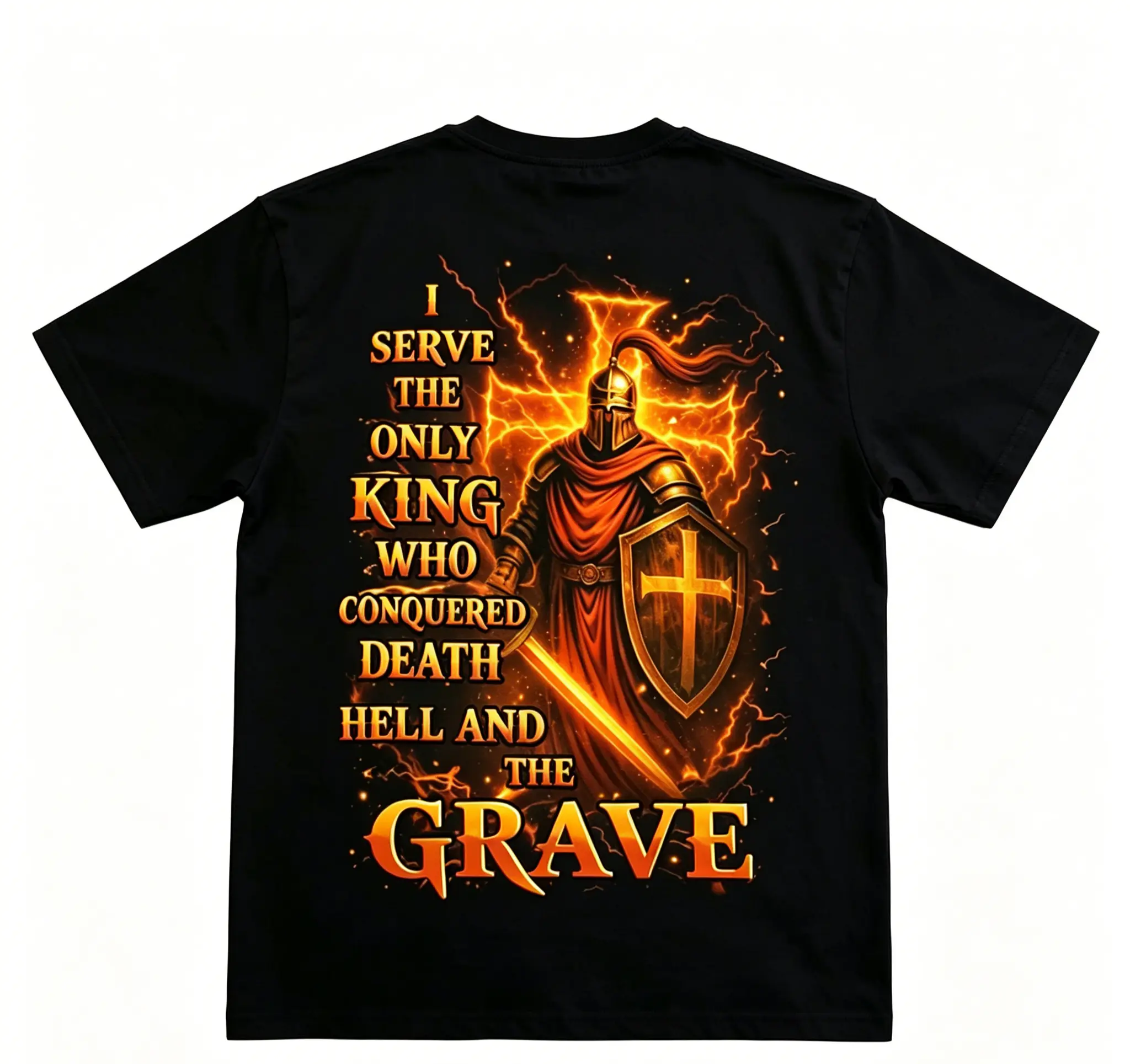 Plus Size Men's Christian Faith Knight Templar Warrior God's Choice Print T-Shirt, Round Neck Short-Sleeve Menswear, Casual Church Sports Top, Ideal Gift for Loved Ones, Black, Shortsleeve, Tshirt, Male, Crew Neck