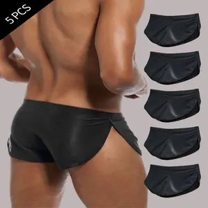 5pcs Men'S Sexy Underwear Solid Color Breathable Comfortable Stretch Side Slit Sports Arrow Pants Cool Feeling Boxer