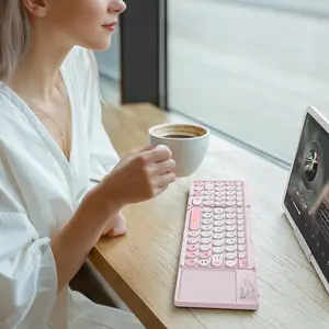 MOFii 1 Pc Z3 Pink Foldable Bluetooth Keyboard with Touchpad, Rechargeable, Cute iPad Tablet Essential for Girls, US Qwerty